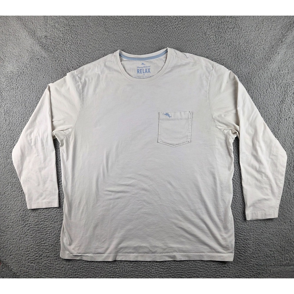 Tommy Bahama Relax Mens 2XB White Pima Cotton Long Sleeve T-Shirt Resort Island